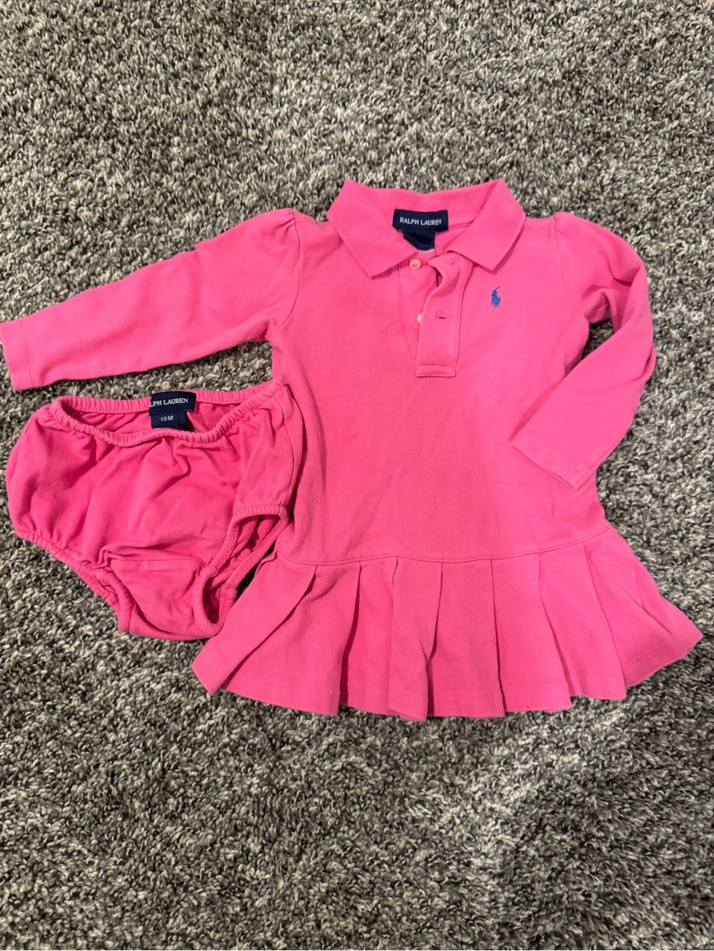 Ralph Lauren Hot Pink Long Sleeve Polo Dress with Bloomers